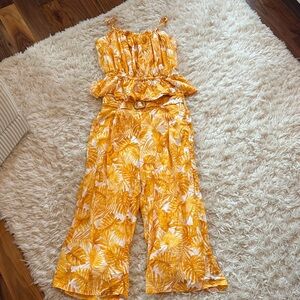 Janie and Jack Vibrant golden palm Leaf Print Set (includes top and pant)